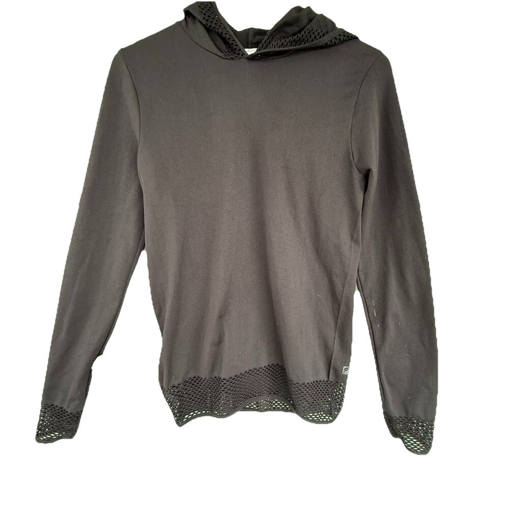 Fabletics Black Megan Seamless Pullover Hooded‎ Activewear Mesh Trim Top Medium
